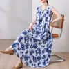 Nuevo Vestido de Verano de Algodón y Seda Moda Vestido Chaleco Longitud Media Por Encima de la Rodilla de Tirantes Holgado Casual Talla Grande Falda Larga