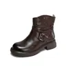 Botas Martin femininas de couro genuíno plissadas, nova coleção outono/inverno 2026, modernas e elegantes, com detalhes de fivela e um estilo de bota curta tendência