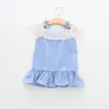 Vestido de Encaje para Niña Hombros Descubiertos Vestido de Tirantes Cuadros de Bebé Bandeau Nuevo Estilo Coreano Verano Vestido de Princesa
