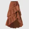 2025 Nuevo Estilo de Verano Elegante Cintura Alta Empalme Aspecto Adelgazante Dobladillo Fruncido Falda de Color Puro 6 Colores en Stock