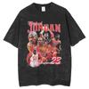 Camiseta Retrô Lavada de Manga Curta Oversized Estampa de Touro Basquete Street T-Shirt