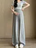 Pantalones de maternidad de pierna ancha de cintura alta, talla grande, finos, raya vertical, cintura alta, adelgazantes, casuales, de pierna recta para mujeres embarazadas