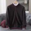 Suéter de punto grueso de lana de visón, estilo nuevo de otoño e invierno transfronterizo para hombre, cuello medio alto, cárdigan casual con cremallera, venta al por mayor