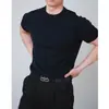 Camiseta de Tricô Manga Curta para Homem, Cor Sólida, Gola Redonda, Versátil, Estilo Old Money, Seda de Gelo, Verão, Atacado de Fábrica Transfronteiriço