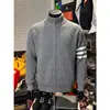 Jaqueta Cardigan de Tricô com Três Barras para Homens, Outono e Inverno, Solta e Casual, Novo Modelo Popular, Atacado Transfronteiriço de Comércio Exterior