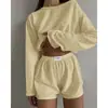 Conjunto de Pijama Longo com Calça Longa, Gola Redonda e Manga Curta, Estilo Europeu e Americano, Tamanho Plus Size, Formato de Coração, Adequado para Usar Fora de Casa como Roupa de Casa para Mulheres