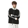 Chamarra estilo americano de calle con bloques de color de tres rayas y cuello alto, unisex, colección de otoño, chamarra abierta informal deportiva de moda, corte holgado, adecuada para parejas