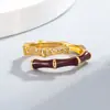 Anillo Abierto de Circonita Microincrustada de Moda, Diseño de Nicho, Anillo de Bambú con Esmalte Rojo, Elegante Joyería de Mano de Nuevo Estilo Chino para Mujeres