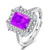 Fuente en vivo de Color Nacional Nuevo Super Flash con anillo de diamante de color para mercancía diseño cuadrado anillo de amatista roja deslumbrante