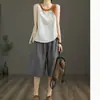 Pantalones de cinco puntos de algodón y lino para mujer, ropa exterior fina, shorts de verano 2025, ropa para mujer talla grande, pantalones de siete puntos de pierna ancha
