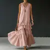Moda Feminina Nova Verão 2026 Amazon Transfronteiriço Vestido Sem Mangas Cor Sólida Solto Bainha Larga