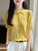 Transfronterizo 2026 Verano Nuevo Estilo Suéter de Punto Fino de Lana para Mujer con Cuello Polo de Manga Corta y Diseño Hueco, Camiseta Base Fina de Cuello Solapa