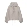 Fábrica de Ropa para Mujer Transfronteriza Venta al por Mayor 2026 Moda Estilo Casual Rayas con Capucha Cintura con Cordón Cierre de Cremallera Chaqueta Abrigo
