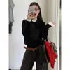 Suéter de punto relajado estilo coreano con cuello polo para mujer, camisa base casual simple para primavera 2025, top interior de corte holgado