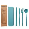 Amazon juego de cubiertos de paja de trigo (cuchillo, tenedor, cuchara, palillos) para estudiantes, portátil para exteriores, juego de cuatro piezas