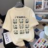 Camiseta de Hombro de Manga Corta para Mujer con Panda Holgada Casual Verano Nuevo Diseño Original Sentido Ins Estilo Coreano Versátil Top de Media Manga