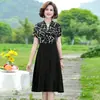 Vestidos de Verão para Mães de Meia-Idade e Idosas, Comprimento no Joelho, Comprimento Médio, Saias Largas, Ajuste na Cintura, Emagrecedor, Estiloso, Casual