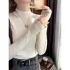 Blusa Base de Lã com Gola Meia-Alta para Mulheres, Novo Estilo Outono/Inverno Malha de Gola Média, Suéter Macio e Fofo