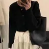 Nuevo cárdigan de punto de cuello redondo para otoño, manga larga, corto, estilo perezoso, color liso, tejido de canalé, manga murciélago, suéter, top de un solo botón