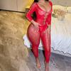 Sexy Cut Out Sexy Lingerie Vermelho Renda Europeu e Americano Transfronteiriço Macacão Pijama Manga Longa Sem Costas Body W840