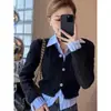 Elegante y de diseño único, moderno cárdigan de punto de imitación de dos piezas para mujer, top suéter versátil y estilizado para primavera y otoño