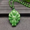 Pingente de Raposa Colar de Raposa de Nove Caudas de Obsidiana Calcedônia Verde Imitação Estilo Outono e Inverno Corrente Longa Versátil para Suéter para Homens e Mulheres Venda por Atacado