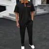 Conjunto Casual de Dos Piezas para Hombre 2025 Amazon Transfronterizo Nuevo con Patrón de Waffle, Bloques de Color, Manga Corta y Pantalón Largo