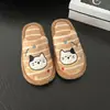 Lindas zapatillas de felpa a rayas de gatito de dibujos animados para otoño e invierno, zapatillas de interior cálidas y antideslizantes para mujer, zapatillas de suelo únicas