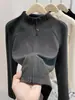 Camiseta térmica de manga larga con cuello medio simple y casual para mujer, nuevo estilo otoño e invierno, top chaqueta base ajustado con doble cremallera