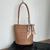 Bolso de Cubo de Cuero Genuino de Gama Alta de Nicho Bolso Tejido a Mano de Piel de Vaca Portátil Gran Capacidad para el Trabajo y los Viajes Bolso de Hombro para Mujer