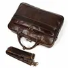 Maletín de Cuero Genuino para Hombre Bolso de Mano Vintage de Negocios Bolsa para Computadora de Viaje Bolso Multifuncional de Hombro Cruzado