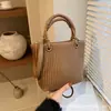 Bolso de Mano Plisado Rayado de Comercio Exterior Más Vendido para Mujer 2026 Nueva Moda Color Sólido Versátil Bolso Cubo Cruzado al Hombro
