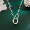 Collar de Doble Anillo con Letra Incrustada de Diamantes Estilo Minimalista Neutro para Hombres, Diseño Único, Cadena de Clavícula Simple Hip-Hop Ins para Mujeres, Verano