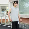 Colete Masculino Algodão Verão Estilo Coreano Tendência Masculino Solto Ombro Largo Camisa Base Masculino Fitness Lazer Esportes Colete