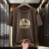 Camiseta de Manga Corta de Algodón Puro para Hombre, Moderna de Verano con Media Manga y Estampado de Letras con Cima de Montaña, Top Básico 100% Algodón