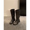 2025 Novas Botas de Cavaleiro Retro Coreanas Desgastadas com Fivela de Cinto para Mulheres Botas de Pilha de Nicho com Solado Grosso