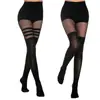 Medias de Red Europeas y Americanas para Halloween, Medias Transparentes de Talla Grande, Medias Finas Caladas con Liguero, Pantimedias de Retazos con Tres Rayas