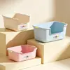 Nueva caja de arena para gatos integrada, inodoro para gatos extragrande anti-salpicaduras, linda caja de arena abierta con diseño de dibujos animados y desodorante para mascotas