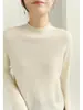 [30.1% Lana de Cachemira] de una sola línea listo para usar, cuello alto medio, tejido sin costuras para mujer, diseño de manga larga para otoño, capa base