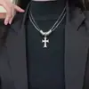 Colar Cruz Dupla Camada Totalmente Cravejado Doce e Cool para Mulheres, Corrente de Suéter de Luxo Leve, Acessório Tendência com Personalidade Retrô