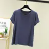 Blusa Gola Careca Solta Casual Urbana Cor Sólida Algodão Modal Rosa Manga Curta Feminina Verão Lotte