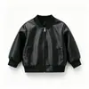 Ropa para Niños Transfronteriza, Nuevos Estilos Primavera y Otoño, Chaquetas de Cuero con Cuello Alto en Stock, Ropa Exterior de Moda a Prueba de Viento, CPC Disponible