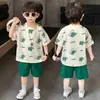 Traje de Verano de Manga Corta para Niños 2026 Ropa Nueva Elegante y Moderna para Niños, Conjunto Delgado de Dos Piezas de Verano para Niños