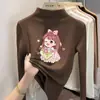 Nueva camiseta de forro polar de manga larga para otoño e invierno para niñas, capa interior cálida, diseño de dibujos animados, elegante para niños mayores, top de capa base para niños