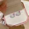 Exquisitos, Modernos, Lindos, Versátiles, Aretes de Botón de Oreja de Gato con Diamantes Completos, Elegantes, Lujo Ligero, Aretes Compactos, Aguja de Plata, Accesorios de Oreja Simples para el Día a Día