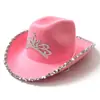 Fábrica Amazon pronta entrega chapéu de cowboy rosa Chapéu de cowboy western com coroa Chapéu de cowboy western com borda de pena rosa