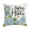 Funda de almohada Amazon transfronteriza con estampado de plantas y flores, funda de cojín decorativa de lino para sofá de sala de estar