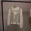 [Bizheng] Nueva Camisa Dulce de Manga Larga Estilo Coreano Otoño 2025 + Chaleco de Punto con Lazo de Perlas para Mujer 4780