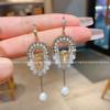 Corea del Sur Dadongmen Aretes Largos con Borla de Cristal y Perlas Estilo Chino Retro Diseño de Nicho Aretes de Lujo Ligero