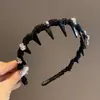 Faixa de Cabelo Elegante e Única com Dentes, Antiderrapante, Design de Topo Craniano Alto, Presilha Versátil para Mulheres, Simples e Fashion de Estilo Coreano com Laço de Strass